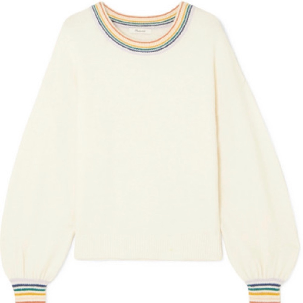 Madewell cream sweater with rainbow collar